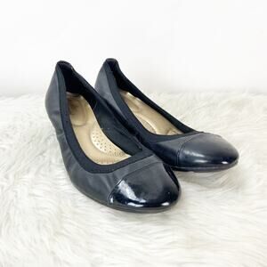 Dexter Comfort 7.5 Womens Black Faux Patent Leather Comfort Wedged Flats